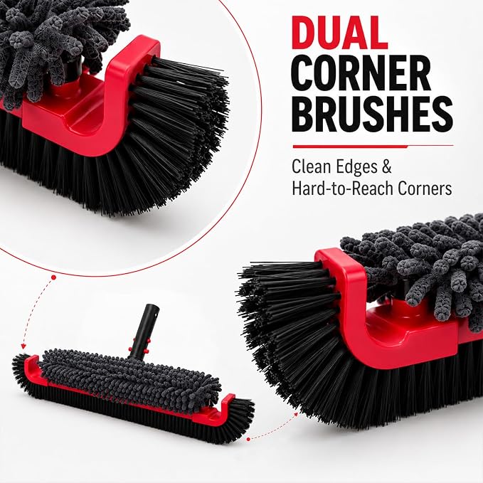 SEPETREL 22" Extra Long Pool Brush with Chenille Scrubber | Heavy Duty Nylon Bristles, Curved Edges for Cleaning Corners, Safe for All Surfaces & Vinyl Liners, Fits Standard Poles