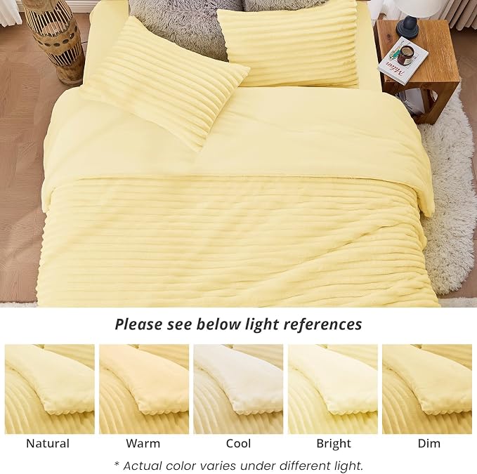 Sasttie King Comforter Set 3 Pieces - Super Soft Fleece Comforters King Size, 1 Luxury Warm Fuzzy Marshmallow Comforter with 2 Pillow Cases, Faux Fur Down Alternative Bedding Set, Light Yellow