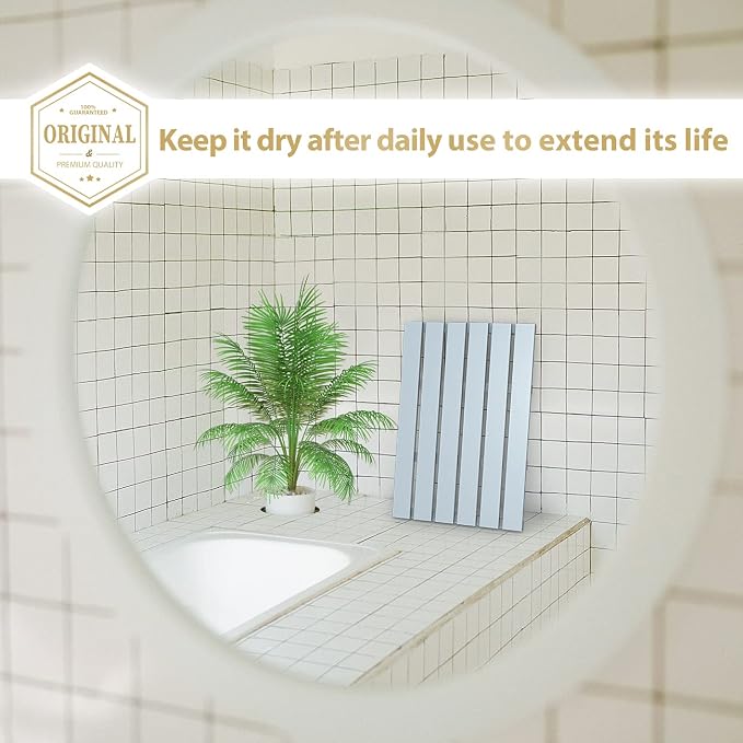 Bamboo Wooden Bath Floor Mat for Luxury Shower - Non-Slip Bathroom Waterproof Carpet for Indoor or Outdoor Use (Bluish Grey)