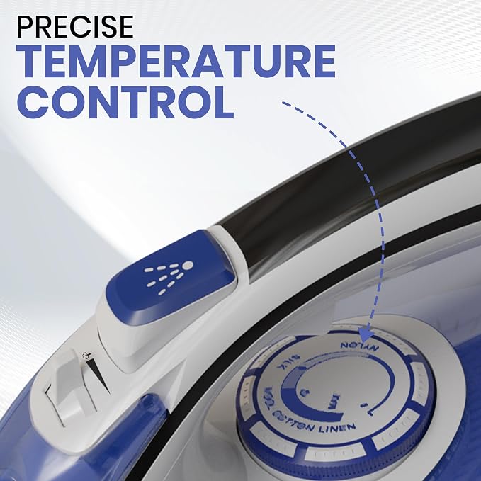 Utopia Home Steam Clothes Iron - 1800W (White Blue) Non-Stick Soleplate | Nonstick Soleplate With Auto-Off Safety Feature - Adjustable Thermostat Control, Variable Steam Control, Self-Clean, 8ft Cord