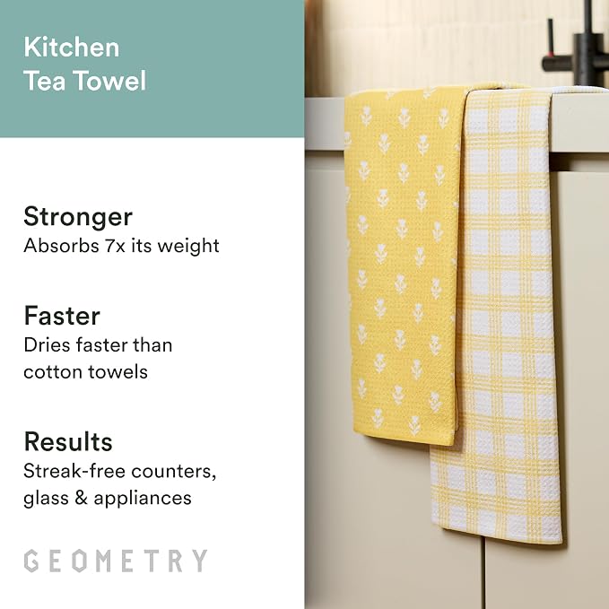 GEOMETRY Tea Towels – Spring & Summer Collection – Quick-Dry, Ultra-Absorbent, Reusable Microfiber Kitchen Towels for Drying & Cleaning - Sunbeam - 2 Pack