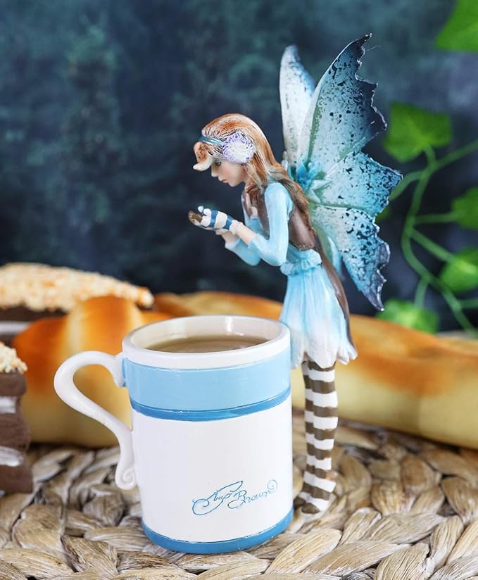 Ebros Gift Amy Brown Whimsical Teacup Creamy Hot Cocoa Fairy Figurine Fantasy Mythical Faery Magic Watercolor Collectible Decor Statue Gift Ideas for Women Teen Girls Fairy Garden DIY Art Centerpiece