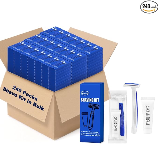 Shave Kit in Bulk Twin Blade Razors with Protective Cap,Disposable Razors in Bulk Shaving Cream for Hotel, Airbnb, Homeless, Shelter, Camping and Travel (240)