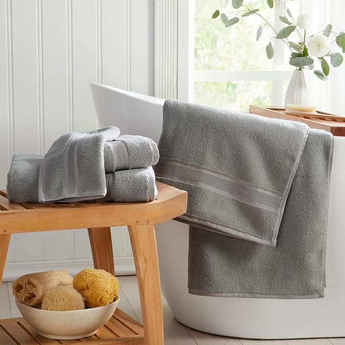 Springtree Home Luxury Bamboo Rayon Bath Towel Set | 4-Pack | Carbon Grey | 35% Bamboo Rayon - 65% Zero Twist Cotton | Absorbent Quick-Dry Towels for Bathroom | Ultra Soft | OEKO-TEX Standard 100