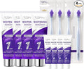 Dr.DreamWhite Purple Color Correction Whitening Toothpaste, 4oz, Pack of 2 | W/ 4 Toothbrushes & 4 Travel Samples - for Yellow & Sensitive Teeth VIO-Zyme mHAP Formula, Instantly Brightens, Fluoride-Free