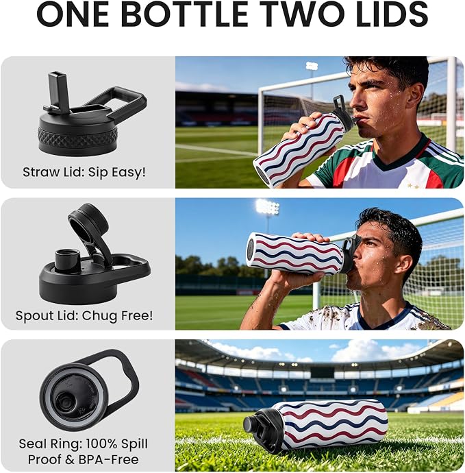 RAYMYLO 2026 Soccer Biggest Event Edition Insulated Water Bottle 40 oz, Nation Flag Design, Best Souvenir & Gift for World Soccer Lover, Vacuum Stainless Steel (Cold for 36Hrs), Leak Proof & Non-BPA