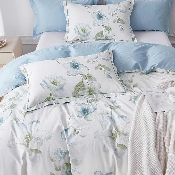 OAITE Duvet Cover Set King Size Floral Pattern 500 Thread Count Ultra Soft 100% Cotton Duvet Cover Sets 3-PC, Breathable Duvet Cover with Zipper Closure & Corner Ties