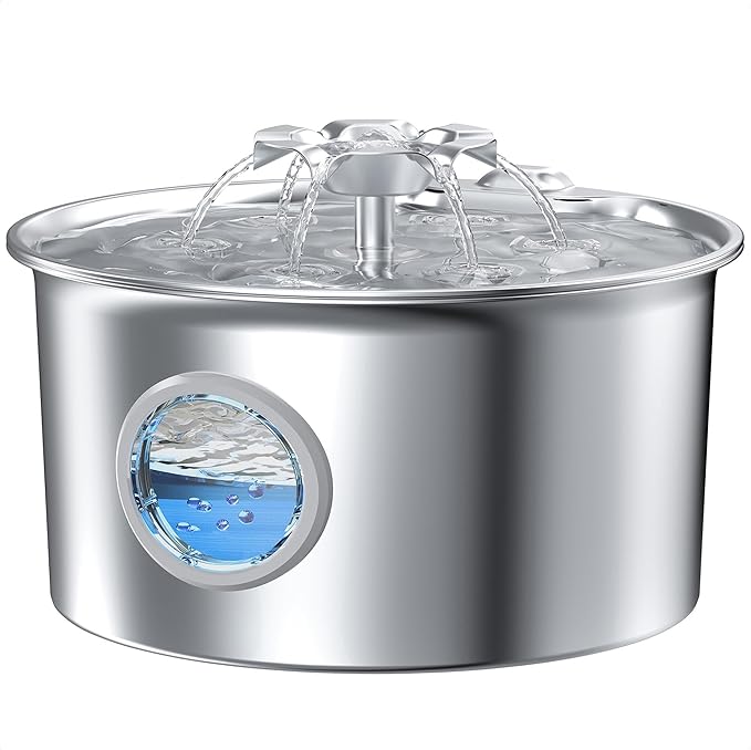 Stainless Steel Cat Water Fountain: 88oz/2.6L Pet Fountain for Drinking | Water Fountain for Cats Inside with Flower Quiet Cat Dispenser Kitty Drinking Fountain Indoor - Gifts for Pets, Small Animals