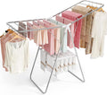 APEXCHASER Clothes Drying Rack, Stainless Steel Drying Rack Clothing with Height-Adjustable, Foldable Gullwings Laundry Drying Rack, Indoor Outdoor Use, No Assembly, White