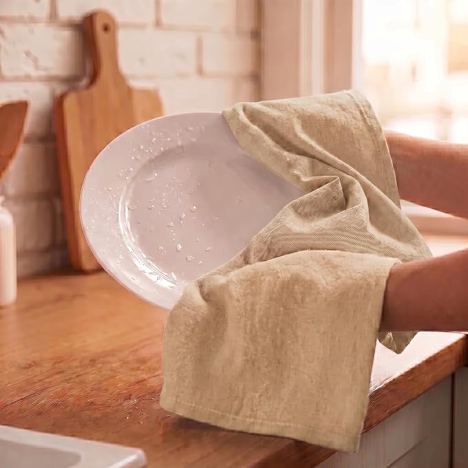Urban Villa Kitchen Towels Cotton Dish Towels 20”x30” (Set of 6) Ivory