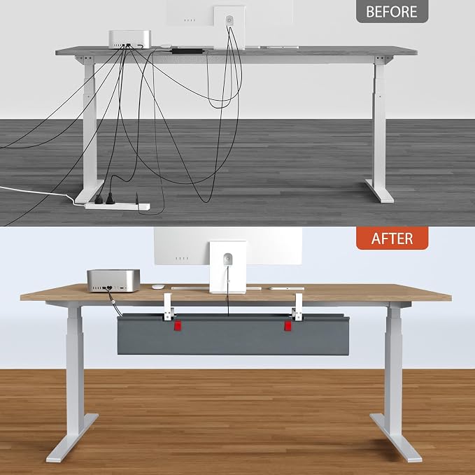 Univivi No Drill Under Desk Cable Management Tray, 36" Cord Organizer for Table, Clamp/Screw Mount Desk Cable Management, Premium Fabric Cable Management Tray for Office, Home