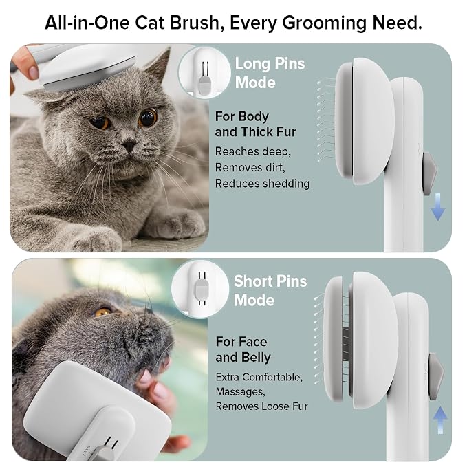 Cat Brush for Shedding, 2 Pcs Industry-First Adjustable Cat Brushes for Indoor Cats, Self-Cleaning Slicker brush, 264 Skin-Friendly Needles for Long or Short Haired Dogs, Perfect for Deshedding