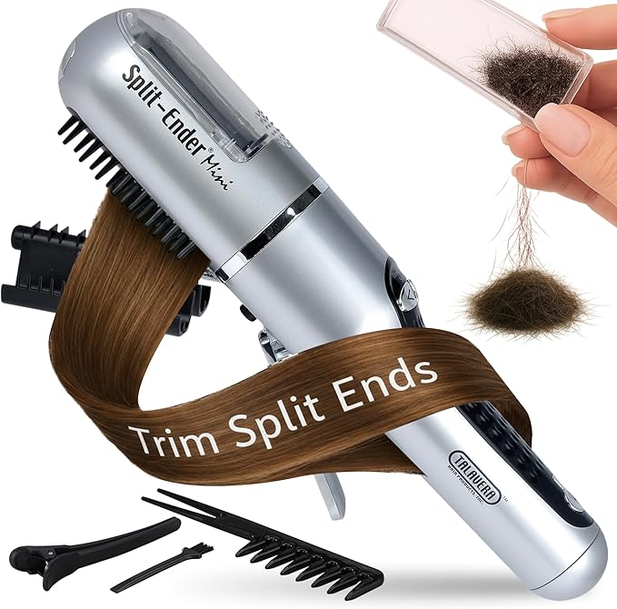 Split-Ender Mini – Original Cordless Split End Hair Trimmer for Dry, Damaged, Brittle, Frizzy, Curly or Straight Hair 3 AAA Battery Operated Hair Clipper for Home Use – Silver
