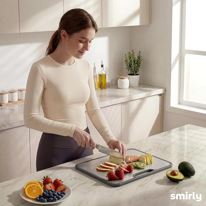 SMIRLY Titanium Cutting Board for Kitchen, with Holder, 3 Pack, Silver | Food-grade Titanium Surface with a Non-porous, Double-sided Design for Easy Cleaning and Hygienic Food Prep