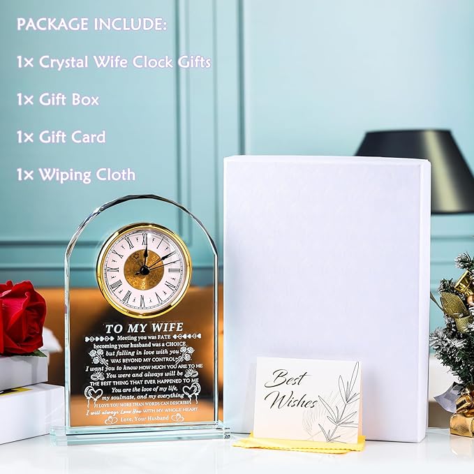 YWHL Gifts for Wife from Husband Wife Birthday Gift Ideas Crystal to My Wife Clock Anniversary Presents Romantic I Love You Gifts for Her on Valentines Mothers Day Christmas