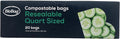 BioBag 100% Certified Compostable Resealable Food Storage Bags, 20 Count, Quart, Perfect for Refrigerator