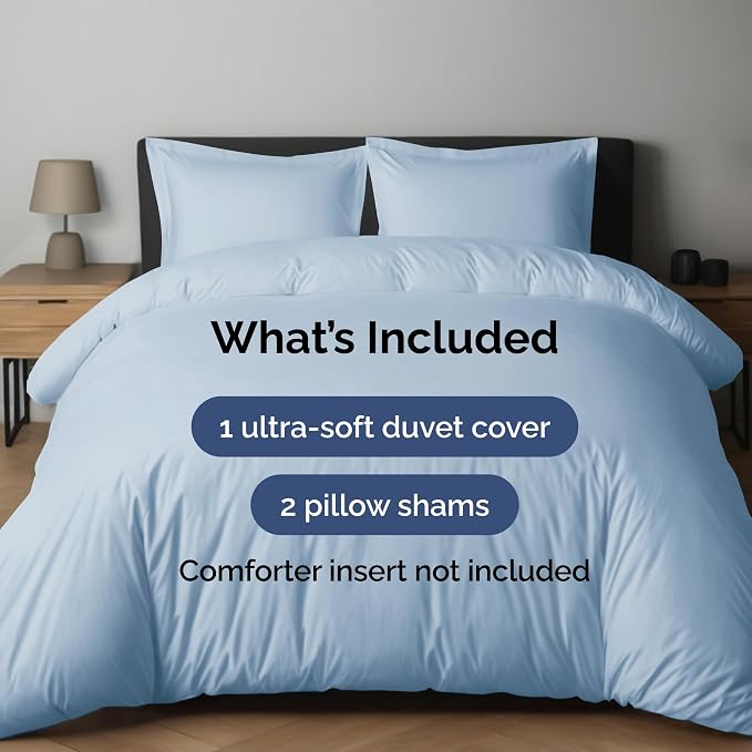 Duvet Cover Full Size Set - Extra Soft Full Duvet Cover 80" x 90" with 2 Pillow Shams for Women, Men, Kids & Teens - Hotel Luxury, Easy-Care w/ Zipper Closures & Ties - Comfy & Breathable (Sky Blue)