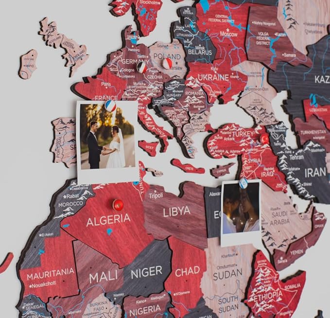 ENJOY THE WOOD Colored World Map Wood Wall Art - 3D Wall Art Home Decor - Wooden Travel Map Housewarming Gift Idea - World Map Decorations for Home (Cliff, M)