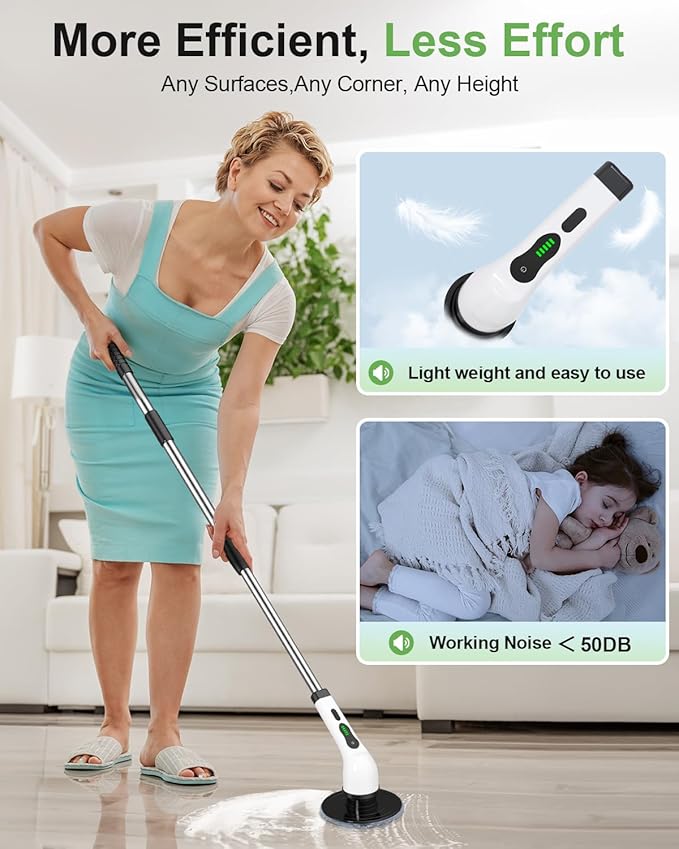Electric Spin Scrubber, PX7 Waterproof for Floor Tub Tile Car, O-White.