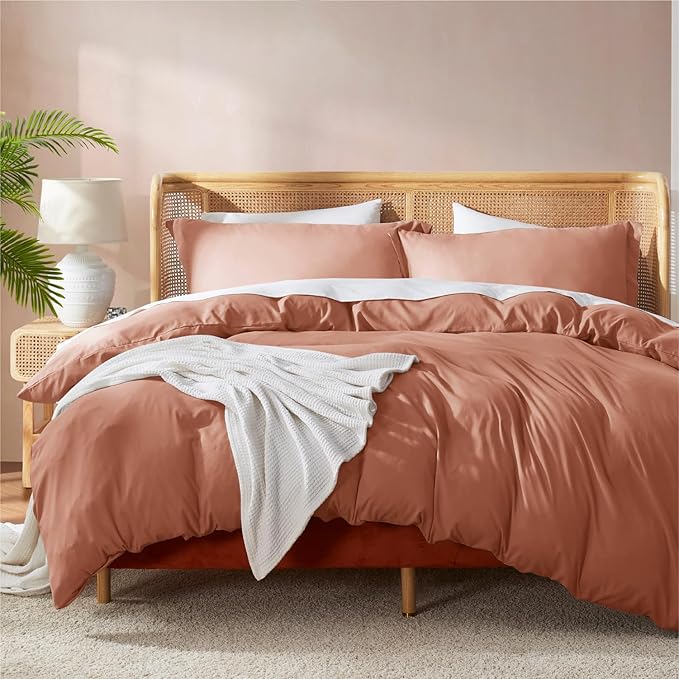 Nestl Rust Duvet Cover Queen Size - Soft Double Brushed Queen Duvet Cover Set, 3 Piece, with Button Closure, 1 Duvet Cover 90x90 inches and 2 Pillow Shams