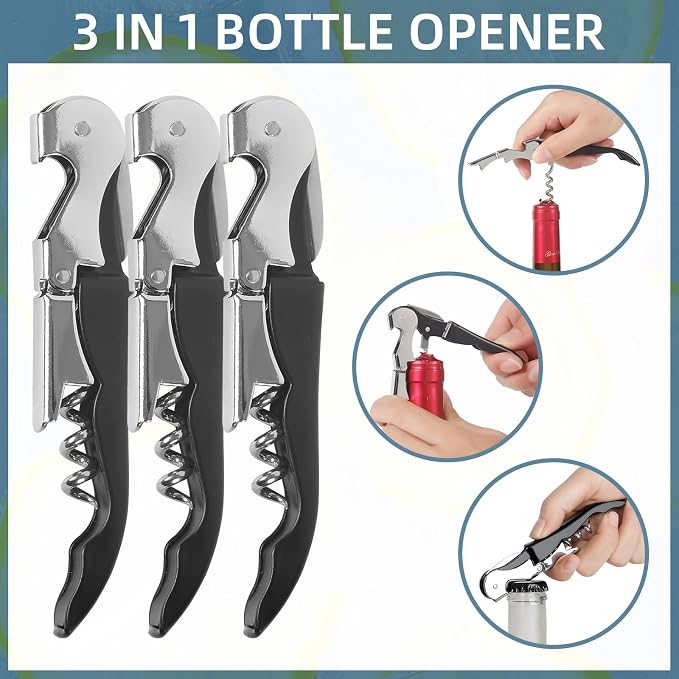48 Pack Black Corkscrew Wine Openers Upgraded Heavy Duty Stainless Steel Wine Opener Bulk Double Hinged Wine Key for Serves Waiters Bartenders Party Wine Opener Favor (Black)