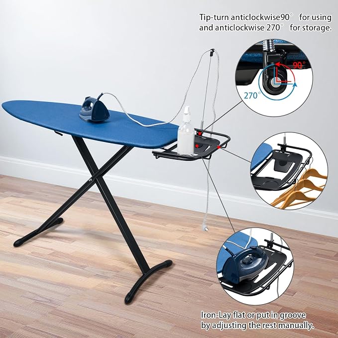 Duwee 18"x48" Deluxe Ironing Board with Retractable Iron Rest | Extra Wide Ironing Board,Heat Resistant Cover and Thicken Padding,Thicken Steel Top Board,with sleeve board,Adjustable Height