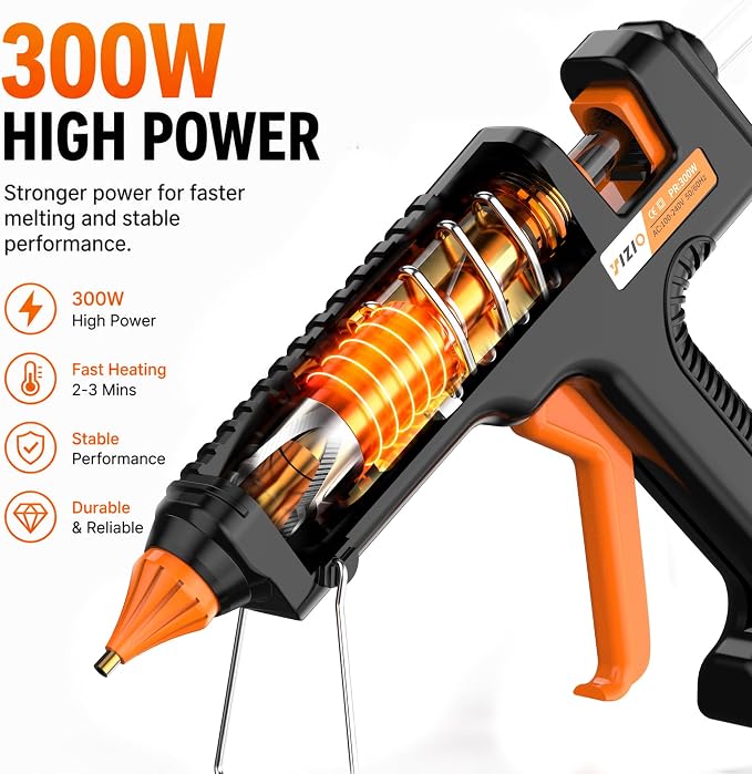 IZIO 300W Industrial Hot Glue Gun Kit with Adjustable Temperature 140°C-220°C, Heavy Duty Hot Melt Glue Gun with 9 Precision Nozzles & Glue Sticks for Woodworking, DIY Crafts, Repairs & Metal Bonding