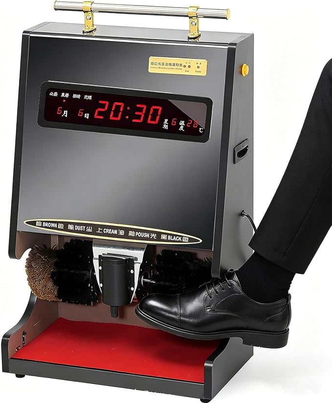 Shoe Shine Polisher Machine, Electric Shoe Polisher with Dual Brush System, Automatic Induction Shoe Shine Machine with Power-Off Protection, Commercial Shoe Care Equipment Black