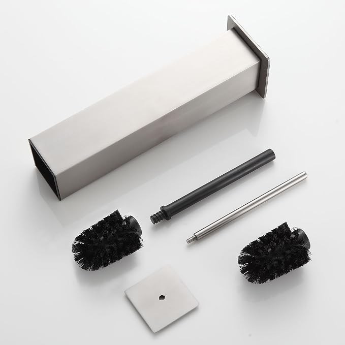 BVL Toilet Brush and Holder Set Brushed Nickel Stainless Steel 304 Square Freestanding Toilet Brush for Bathroom