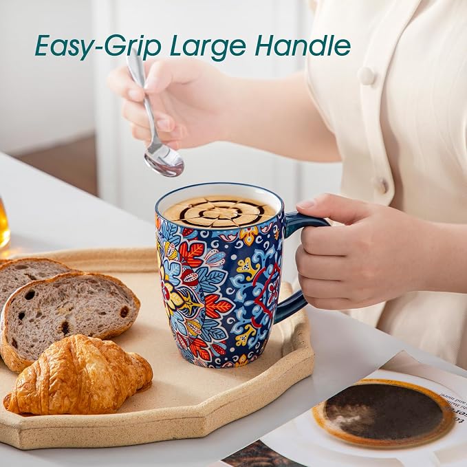 vancasso SIMI 16 oz Large Coffee Mugs Set of 6 – Bohemian Ceramic Cups with Handle, Perfect for Latte, Tea, Hot Chocolate, Dishwasher & Microwave Safe Ideal Gift