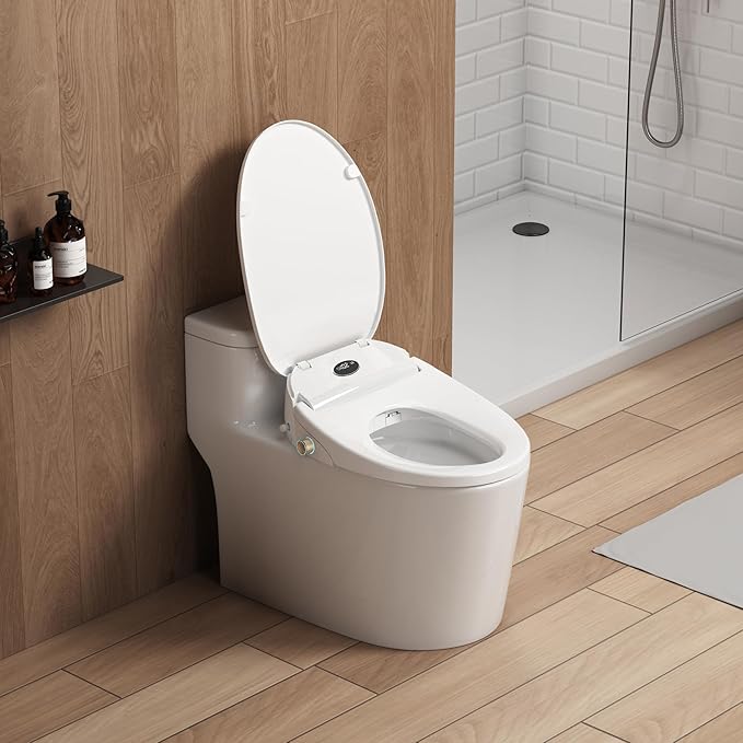XCQQ Bidet Toilet Seat, Bidet Seat with Remote Control, Warm Water Wash, Heated Seat, Air Dryer, Soft Close Lid, Night Light, Self Cleaning Nozzle, LED Display, Requires Outlet - Elongated