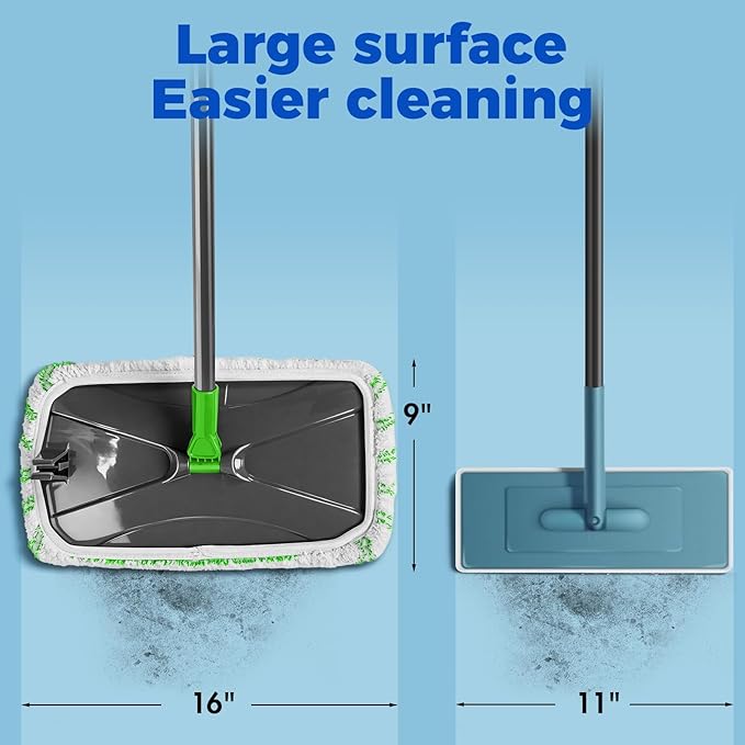 Masthome 16" Extra Large Microfiber Flat Mop for Floor Cleaning, 360° Rotating Dust Mop with 5 Washable Pads & 1 Cleaning Scraper, Wet Dry Mop for Hardwood Laminate Tile Ceramic