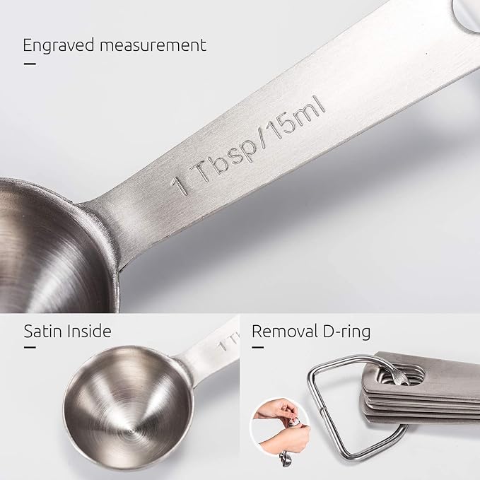 U-Taste 18/8 Stainless Steel Measuring Spoons Set of 9 and Measuring Cup Set of 7 for Dry and Liquid Ingredient with Engraved Measurement