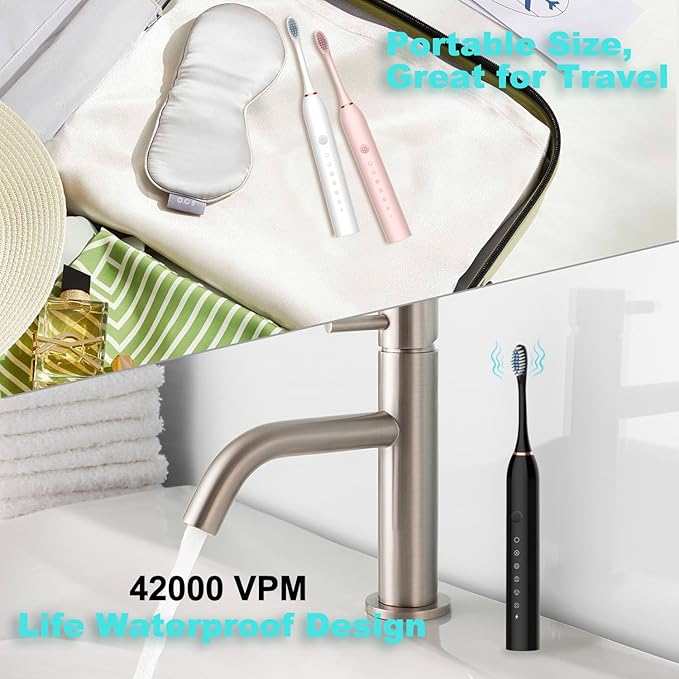 3 Pack Electric Toothbrush for Adults,6 Mode Rechargeable Electric Toothbrushes with 12 Replacement Brush Head, Fast Charge 2 Min and 30s Timer for Travel Business