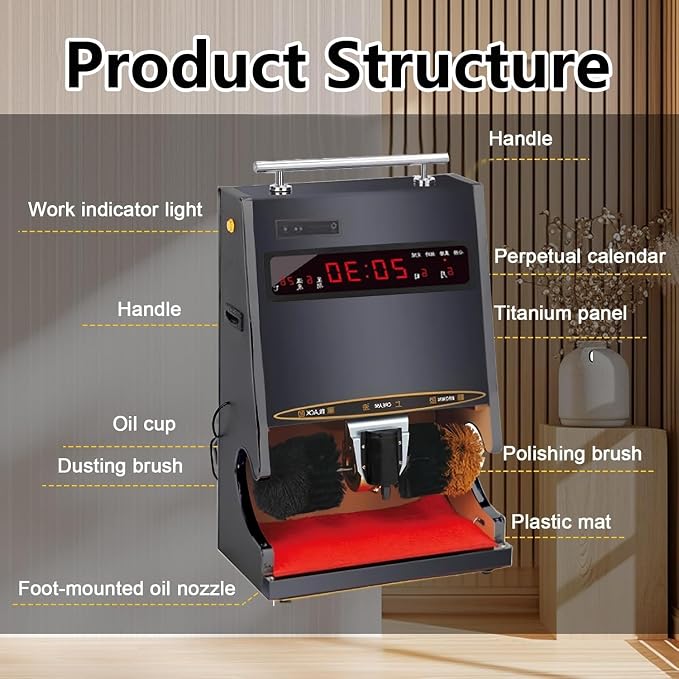 Polishing Shoes Machine,Electric Shoe Shine Machine, Automatic Shoe-Shine Machine, Shoe Polisher, Combined Spherical Brush, Household/Commercial - Electric Brush Machine Black