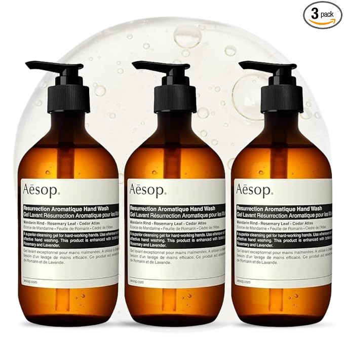 Aesop Resurrection Aromatique Hydrating Hand Wash | Gentle Non-Drying Hand Soap with Mandarin Rind, Rosemary & Lavender | Moisturizing Kitchen & Bathroom Soap | 16.9 oz (Pack of 3)