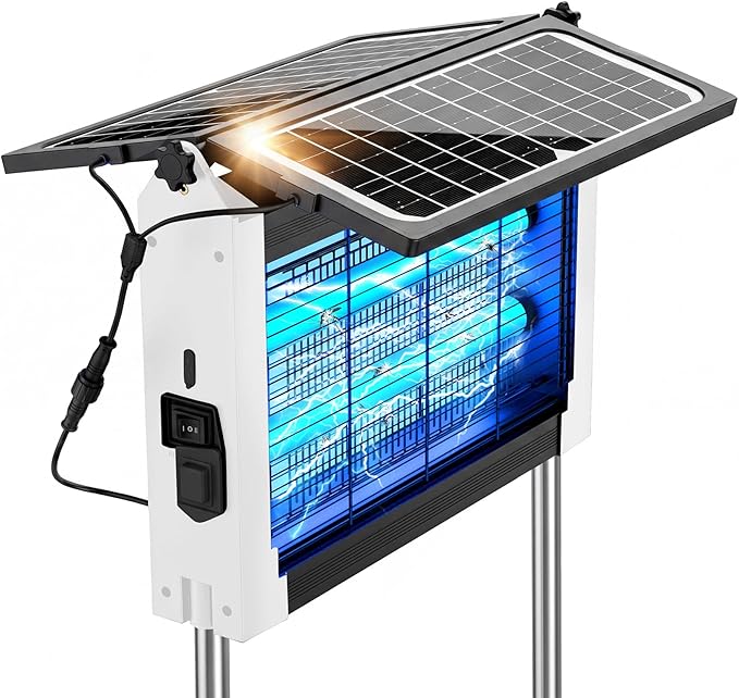 Upgraded Solar Bug Zapper Outdoor with Dual Panels, 4500V Cordless Rechargeable Fly Insect Killer Waterproof Electric Mosquitoes Zapper for Patio Garden Backyard RV Camping Pond