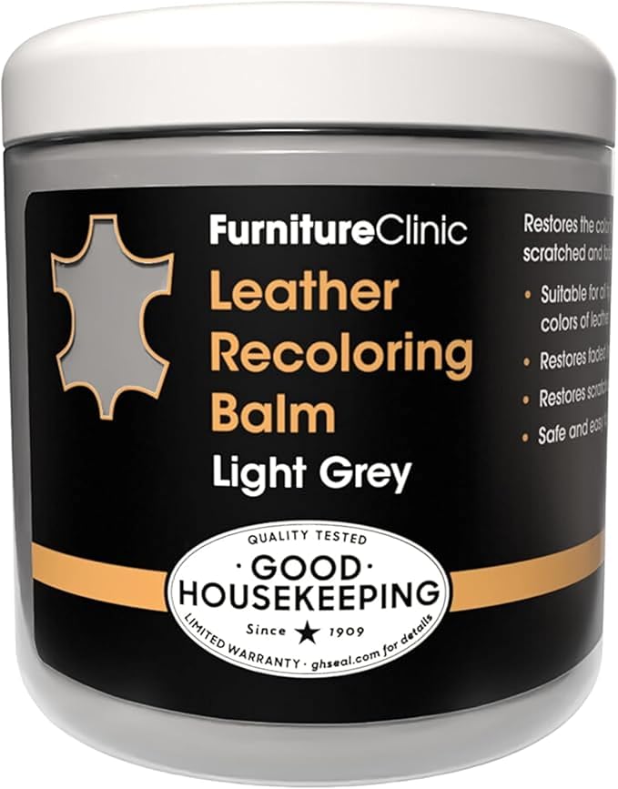 Furniture Clinic The Original Leather Recoloring Balm | Light Grey Leather Dye | Repair Scratched, Faded, & Worn Leather | Restore Your Leather Couches, Sofas, Car Seats | 250 ml / 8.5 fl oz