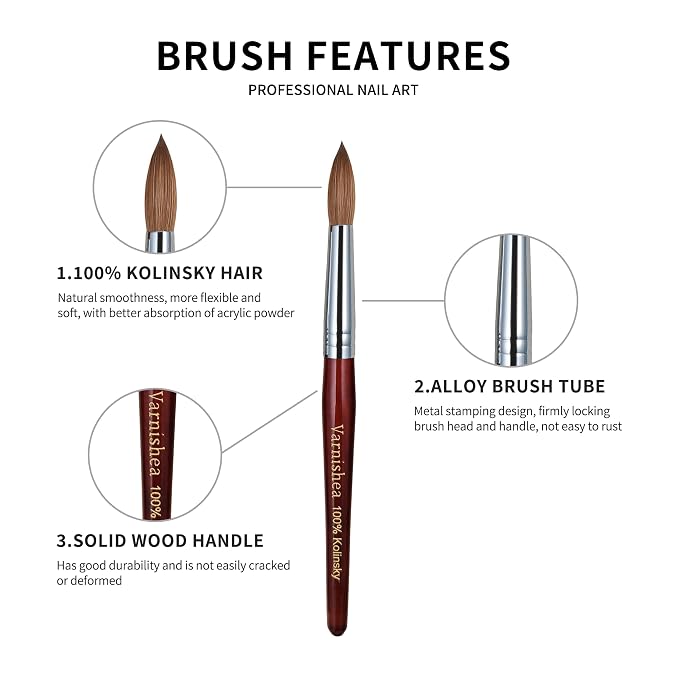 100% Pure Kolinsky Acrylic Nail Brush Solid Wood Handle Professional Manicure Brushes for Powder Nail Acrylic Application - Salon & DIY Nail Art Essentials - Size 14, 1.0 Count