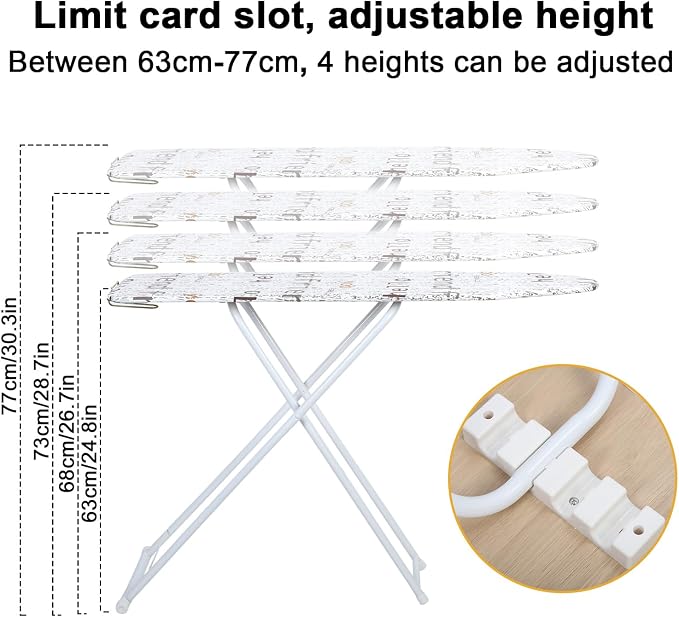 Ironing Board, Height Adjustable Smooth Edge Good Load-Bearing Non-Slip Clothes Ironing Board with Folding Legs (White)