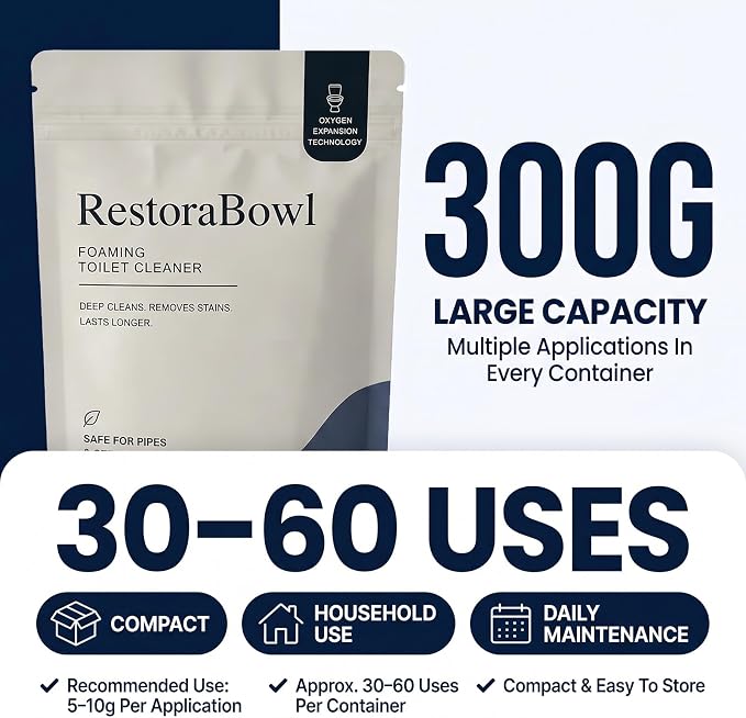 Restorabowl Toilet Cleaner, Restorabowl Toilet Bowl Cleaner, 2026 New Professional Foaming Cleaning Powder - Fast Dissolving Daily Toilet Cleaner with Fresh Scent for Daily Freshness, Easy Flush (3P)