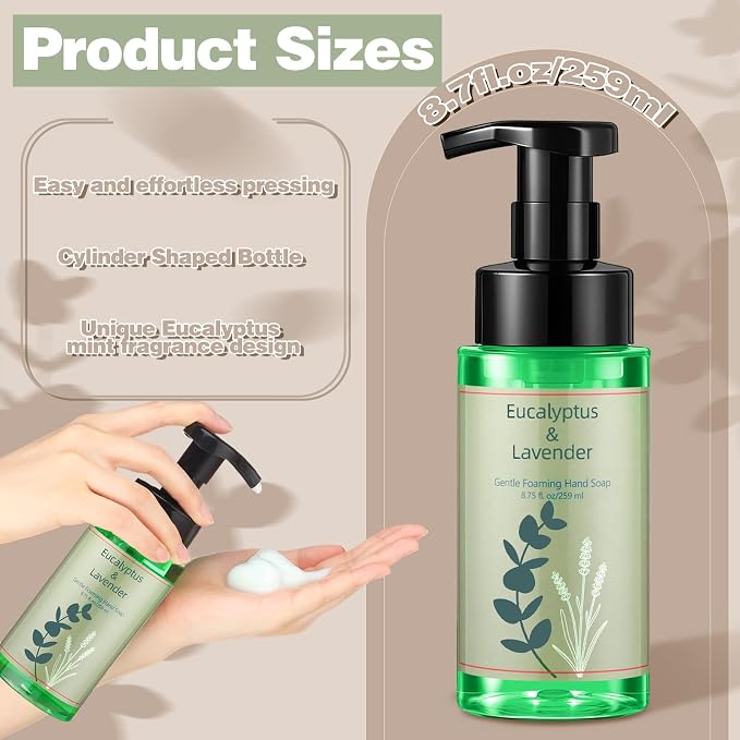 6 Pack Eucalyptus Foaming Hand Soap with Pump Care Moisturizing Liquid Eucalyptus Scented Foam Hand Wash 2026 New Year Gifts for Kitchen Bathroom Family Teacher Staff 8.75 Fl. oz