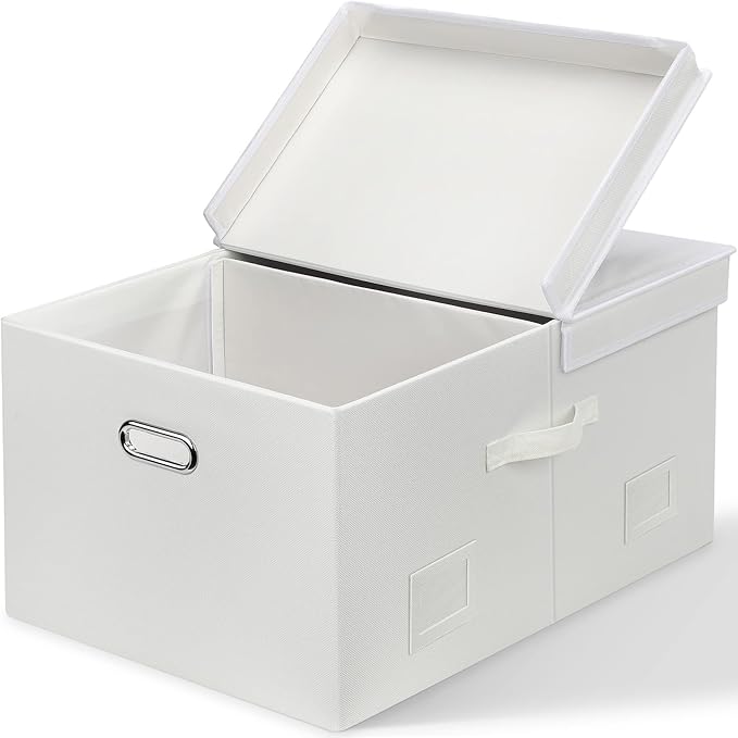 Graciadeco 75 Quarts Extra Large Decorative Storage Bins with Lids, 1 Pack White Collapsible Storage Bins with Lids, Stackable Storage Bins Decorative Box Storage With Lid Extra Large