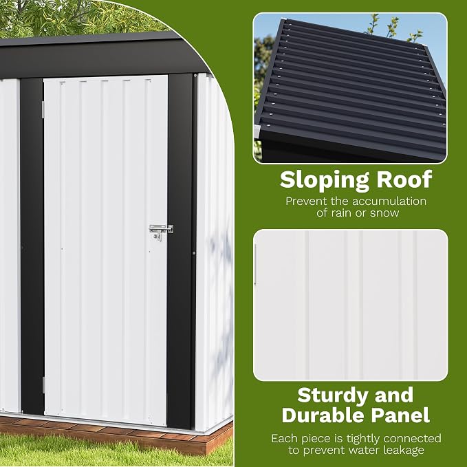 Patiowell 5x3 FT Outdoor Storage Shed, White | Garden Tool Shed, Sloping Roof, Lockable Door, Small Metal Sheds for Backyard Garden Patio Lawn