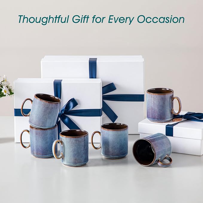 vancasso ONION Ceramic Coffee Mugs Set of 6, 12 Oz Coffee Cups for Latte, Cappuccino, Tea & Hot Cocoa, Artisan Modern Style for Coffee Bar, Home & Kitchen, Microwave & Dishwasher Safe, Deep Blue Gray