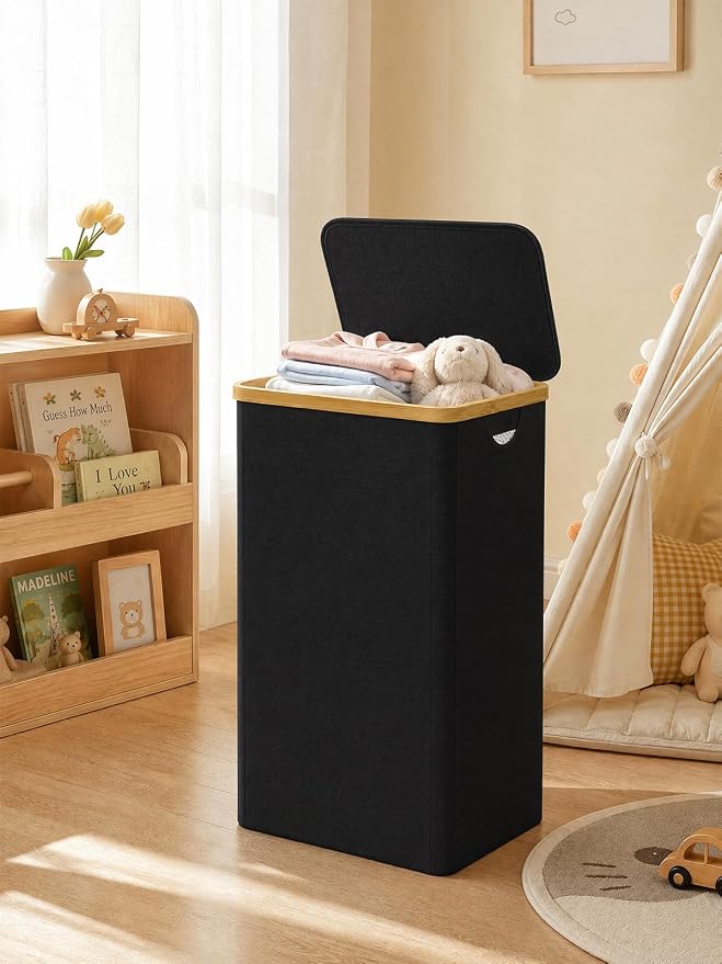 iEGrow Laundry Hamper with Lid, 110L Large Laundry Hamper with Handle and Lid, Collapsible Clothes Basket Organizer with Removable Inner Bag for Clothes Towels - Black