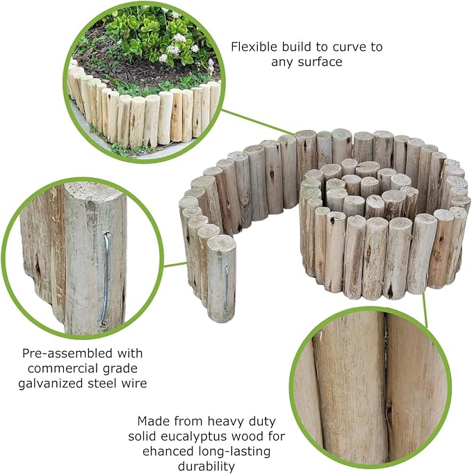 Forever Bamboo Natural Eucalyptus Wood Solid Log for Landscaping Edging Lawn Garden Fence Borders 72 in L x 12 in H x 1.25 in D