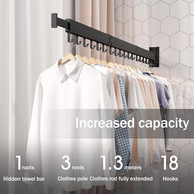 BOQORAD Drying Rack Clothing,Clothes Drying Rack Wall Mounted,Collapsible Hanging Racks for Laundry,Laundry Drying Rack,Wall Mounted Clothes Rack