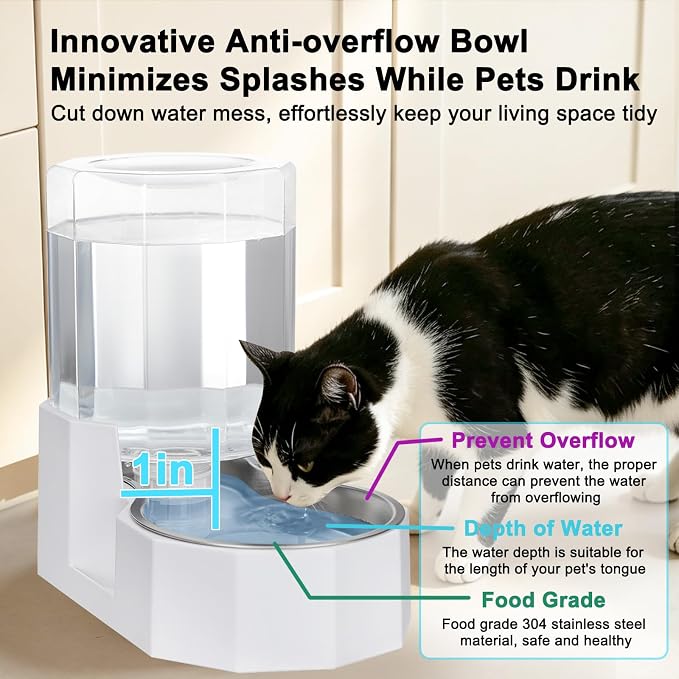 Sfozstra 4L Stainless Steel Gravity Water Dispenser:Cat Bowl | Stainless Steel, for Dogs & Cats, Bedroom Kitchen Corner Crate Area, No Electricity Required, Easy to clean