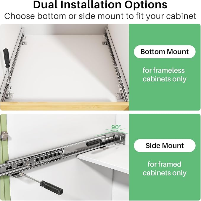 Pull Out Cabinet Organizer, Soft Close Wooden Slide Out Drawers for Pots and Pans, Full-extension Roll Out Shelves for Kitchen Cabinets, Pantry Organization, Bottom & Side Mount(26"W X 21"D x 3.4''H)